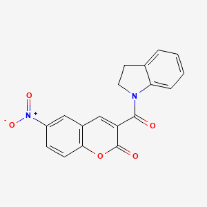 molecular formula C18H12N2O5 B2767322 3-(indoline-1-carbonyl)-6-nitro-2H-chromen-2-one CAS No. 799266-00-5