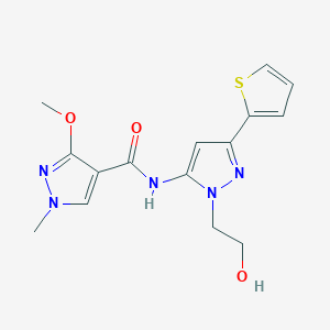 molecular formula C15H17N5O3S B2767324 N-(1-(2-羟乙基)-3-(噻吩-2-基)-1H-吡唑-5-基)-3-甲氧基-1-甲基-1H-吡唑-4-甲酰胺 CAS No. 1219912-33-0