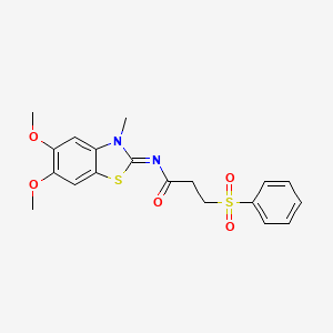 molecular formula C19H20N2O5S2 B2767327 (Z)-N-(5,6-dimethoxy-3-methylbenzo[d]thiazol-2(3H)-ylidene)-3-(phenylsulfonyl)propanamide CAS No. 895449-17-9