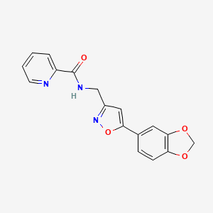 molecular formula C17H13N3O4 B2767350 N-((5-(benzo[d][1,3]dioxol-5-yl)isoxazol-3-yl)methyl)picolinamide CAS No. 1211749-81-3