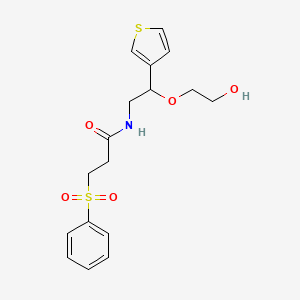 molecular formula C17H21NO5S2 B2767352 N-(2-(2-hydroxyethoxy)-2-(thiophen-3-yl)ethyl)-3-(phenylsulfonyl)propanamide CAS No. 2034616-14-1