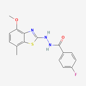 4-fluoro-N'-(4-methoxy-7-methyl-1,3-benzothiazol-2-yl)benzohydrazide