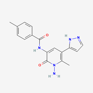 molecular formula C17H17N5O2 B2767366 N-[1-amino-6-methyl-2-oxo-5-(1H-pyrazol-5-yl)-1,2-dihydro-3-pyridinyl]-4-methylbenzenecarboxamide CAS No. 321385-50-6