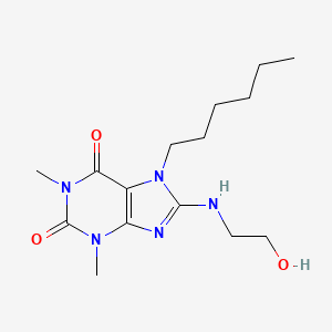 molecular formula C15H25N5O3 B2767368 7-hexyl-8-((2-hydroxyethyl)amino)-1,3-dimethyl-1H-purine-2,6(3H,7H)-dione CAS No. 923233-08-3