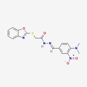 molecular formula C18H17N5O4S B2767372 (E)-2-(benzo[d]oxazol-2-ylthio)-N'-(4-(dimethylamino)-3-nitrobenzylidene)acetohydrazide CAS No. 326887-00-7