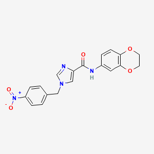 molecular formula C19H16N4O5 B2767383 N-(2,3-dihydro-1,4-benzodioxin-6-yl)-1-(4-nitrobenzyl)-1H-imidazole-4-carboxamide CAS No. 1351771-27-1
