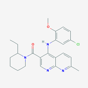 molecular formula C24H27ClN4O2 B2767384 (4-((5-氯-2-甲氧基苯基)氨基)-7-甲基-1,8-萘啶-3-基)(2-乙基哌嗪-1-基)甲酮 CAS No. 1251544-05-4