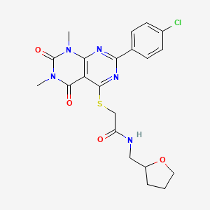 2-((2-(4-chlorophenyl)-6,8-dimethyl-5,7-dioxo-5,6,7,8-tetrahydropyrimido[4,5-d]pyrimidin-4-yl)thio)-N-((tetrahydrofuran-2-yl)methyl)acetamide