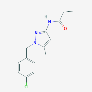molecular formula C14H16ClN3O B276741 N-[1-(4-chlorobenzyl)-5-methyl-1H-pyrazol-3-yl]propanamide 