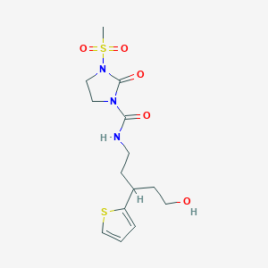 molecular formula C14H21N3O5S2 B2767424 N-(5-hydroxy-3-(thiophen-2-yl)pentyl)-3-(methylsulfonyl)-2-oxoimidazolidine-1-carboxamide CAS No. 2034312-30-4