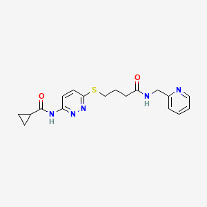 molecular formula C18H21N5O2S B2767436 N-(6-((4-oxo-4-((pyridin-2-ylmethyl)amino)butyl)thio)pyridazin-3-yl)cyclopropanecarboxamide CAS No. 1040648-21-2