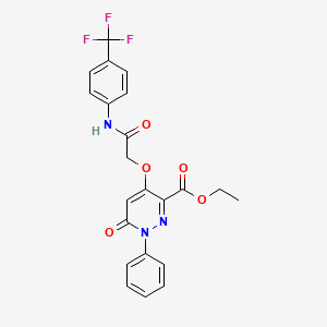 molecular formula C22H18F3N3O5 B2767437 Ethyl 6-oxo-4-(2-oxo-2-((4-(trifluoromethyl)phenyl)amino)ethoxy)-1-phenyl-1,6-dihydropyridazine-3-carboxylate CAS No. 899729-46-5