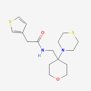 molecular formula C16H24N2O2S2 B2767442 N-[(4-Thiomorpholin-4-yloxan-4-yl)methyl]-2-thiophen-3-ylacetamide CAS No. 2415624-67-6