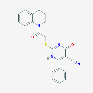 molecular formula C22H18N4O2S B276745 2-[2-(3,4-dihydro-2H-quinolin-1-yl)-2-oxoethyl]sulfanyl-4-oxo-6-phenyl-1H-pyrimidine-5-carbonitrile 