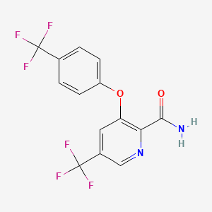 molecular formula C14H8F6N2O2 B2767472 5-(Trifluoromethyl)-3-[4-(trifluoromethyl)phenoxy]pyridine-2-carboxamide CAS No. 338759-47-0