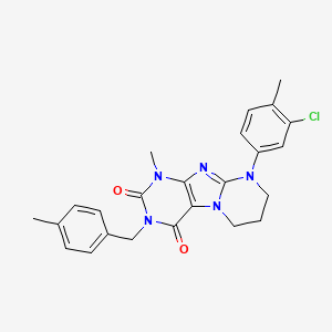 molecular formula C24H24ClN5O2 B2767473 9-(3-chloro-4-methylphenyl)-1-methyl-3-(4-methylbenzyl)-6,7,8,9-tetrahydropyrimido[2,1-f]purine-2,4(1H,3H)-dione CAS No. 923398-87-2