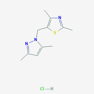 molecular formula C11H16ClN3S B2767475 5-[(3,5-Dimethylpyrazol-1-yl)methyl]-2,4-dimethyl-1,3-thiazole;hydrochloride CAS No. 2320420-50-4