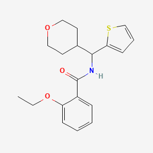 molecular formula C19H23NO3S B2767490 2-ethoxy-N-((tetrahydro-2H-pyran-4-yl)(thiophen-2-yl)methyl)benzamide CAS No. 2309553-83-9