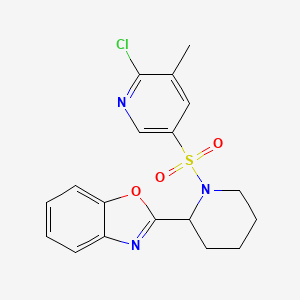 molecular formula C18H18ClN3O3S B2767493 2-{1-[(6-Chloro-5-methylpyridin-3-yl)sulfonyl]piperidin-2-yl}-1,3-benzoxazole CAS No. 1444380-89-5