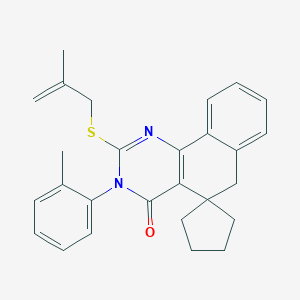 molecular formula C27H28N2OS B276750 3-(2-methylphenyl)-2-[(2-methyl-2-propenyl)sulfanyl]-5,6-dihydrospiro(benzo[h]quinazoline-5,1'-cyclopentane)-4(3H)-one 