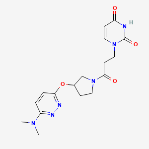 molecular formula C17H22N6O4 B2767501 1-(3-(3-((6-(二甲基氨基)吡嘧啶-3-基)氧基)吡咯啉-1-基)-3-氧代丙基)嘧啶-2,4(1H,3H)-二酮 CAS No. 2034249-63-1