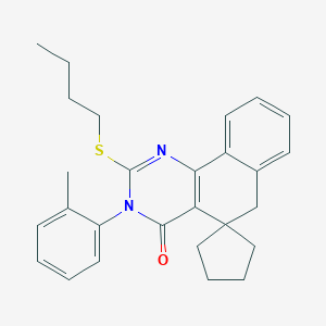 molecular formula C27H30N2OS B276751 2-(butylsulfanyl)-3-(2-methylphenyl)-3H-spiro[benzo[h]quinazoline-5,1'-cyclopentan]-4(6H)-one 