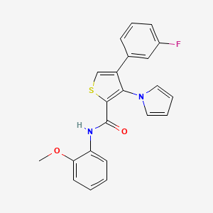 molecular formula C22H17FN2O2S B2767510 4-(3-氟苯基)-N-(2-甲氧基苯基)-3-(1H-吡咯-1-基)噻吩-2-羧酰胺 CAS No. 1251625-01-0