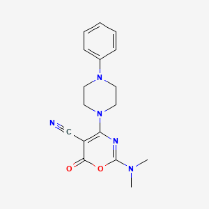 molecular formula C17H19N5O2 B2767515 2-(dimethylamino)-6-oxo-4-(4-phenylpiperazino)-6H-1,3-oxazine-5-carbonitrile CAS No. 477853-40-0