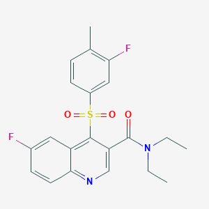 molecular formula C21H20F2N2O3S B2767517 N,N-diethyl-6-fluoro-4-((3-fluoro-4-methylphenyl)sulfonyl)quinoline-3-carboxamide CAS No. 1111014-54-0