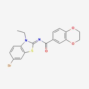 molecular formula C18H15BrN2O3S B2767519 (E)-N-(6-bromo-3-ethylbenzo[d]thiazol-2(3H)-ylidene)-2,3-dihydrobenzo[b][1,4]dioxine-6-carboxamide CAS No. 865544-41-8