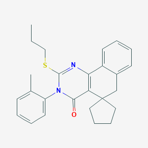 molecular formula C26H28N2OS B276752 3-(2-methylphenyl)-2-(propylsulfanyl)-3H-spiro[benzo[h]quinazoline-5,1'-cyclopentan]-4(6H)-one 