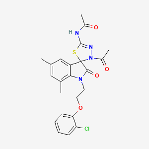 molecular formula C23H23ClN4O4S B2767526 N-{3'-乙酰-1-[2-(2-氯苯氧)乙基]-5,7-二甲基-2-氧代-1,2-二氢-3'H-螺[吲哚-3,2'-[1,3,4]噻二唑]-5'-基}乙酰胺 CAS No. 902248-41-3