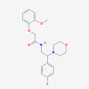 molecular formula C21H25FN2O4 B2767529 N-(2-(4-氟苯基)-2-吗啉基乙基)-2-(2-甲氧基苯氧基)乙酰胺 CAS No. 941940-92-7