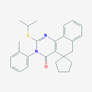molecular formula C26H28N2OS B276753 2-(isopropylthio)-3-(2-methylphenyl)-3H-spiro[benzo[h]quinazoline-5,1'-cyclopentan]-4(6H)-one 