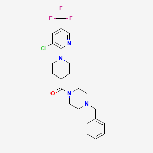 molecular formula C23H26ClF3N4O B2767552 (4-Benzylpiperazino){1-[3-chloro-5-(trifluoromethyl)-2-pyridinyl]-4-piperidinyl}methanone CAS No. 303998-78-9