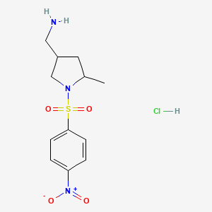 molecular formula C12H18ClN3O4S B2767560 [5-Methyl-1-(4-nitrobenzenesulfonyl)pyrrolidin-3-yl]methanamine hydrochloride CAS No. 1788641-17-7