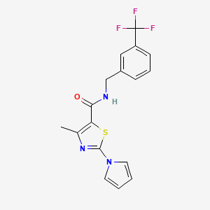 molecular formula C17H14F3N3OS B2767564 4-methyl-2-(1H-pyrrol-1-yl)-N-[3-(trifluoromethyl)benzyl]-1,3-thiazole-5-carboxamide CAS No. 1251618-34-4