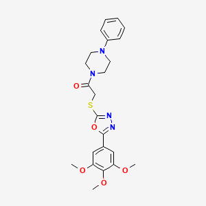 molecular formula C23H26N4O5S B2767604 1-(4-Phenylpiperazin-1-yl)-2-[[5-(3,4,5-trimethoxyphenyl)-1,3,4-oxadiazol-2-yl]sulfanyl]ethanone CAS No. 556788-45-5