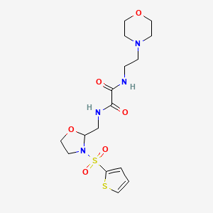 molecular formula C16H24N4O6S2 B2767616 N1-(2-morpholinoethyl)-N2-((3-(thiophen-2-ylsulfonyl)oxazolidin-2-yl)methyl)oxalamide CAS No. 874804-73-6