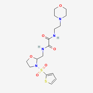 molecular formula C16H24N4O6S2 B2767616 N1-(2-吗啉基乙基)-N2-((3-(噻吩-2-基磺酰基)噁唑啉-2-基)甲基)草酰胺 CAS No. 874804-73-6