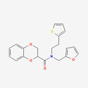 molecular formula C20H19NO4S B2767625 N-(furan-2-ylmethyl)-N-(2-(thiophen-2-yl)ethyl)-2,3-dihydrobenzo[b][1,4]dioxine-2-carboxamide CAS No. 1396874-38-6