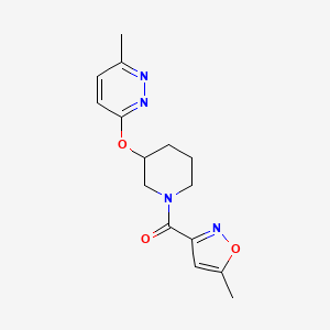 molecular formula C15H18N4O3 B2767638 (5-Methylisoxazol-3-yl)(3-((6-methylpyridazin-3-yl)oxy)piperidin-1-yl)methanone CAS No. 2034481-21-3