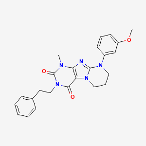 molecular formula C24H25N5O3 B2767644 9-(3-甲氧基苯基)-1-甲基-3-苯乙基-6,7,8,9-四氢嘧啶并[2,1-f]嘌呤-2,4(1H,3H)-二酮 CAS No. 848754-76-7