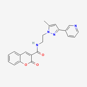 molecular formula C21H18N4O3 B2767647 N-(2-(5-methyl-3-(pyridin-3-yl)-1H-pyrazol-1-yl)ethyl)-2-oxo-2H-chromene-3-carboxamide CAS No. 2034510-31-9