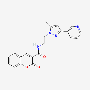 molecular formula C21H18N4O3 B2767647 N-(2-(5-甲基-3-(吡啶-3-基)-1H-吡唑-1-基)乙基)-2-氧代-2H-香豆素-3-羧酰胺 CAS No. 2034510-31-9