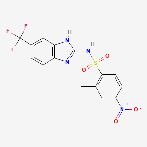 molecular formula C15H11F3N4O4S B2767648 2-methyl-4-nitro-N-[5-(trifluoromethyl)-1H-1,3-benzodiazol-2-yl]benzene-1-sulfonamide CAS No. 1444609-02-2