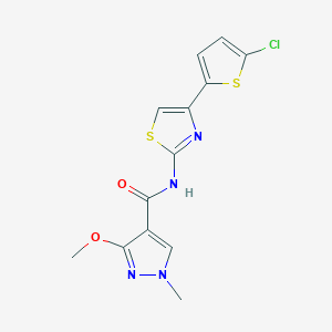 molecular formula C13H11ClN4O2S2 B2767651 N-(4-(5-chlorothiophen-2-yl)thiazol-2-yl)-3-methoxy-1-methyl-1H-pyrazole-4-carboxamide CAS No. 1211379-98-4