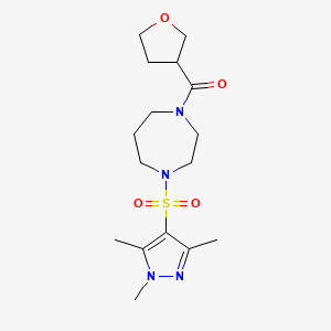 molecular formula C16H26N4O4S B2767670 (tetrahydrofuran-3-yl)(4-((1,3,5-trimethyl-1H-pyrazol-4-yl)sulfonyl)-1,4-diazepan-1-yl)methanone CAS No. 1903023-44-8