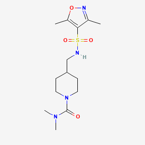 molecular formula C14H24N4O4S B2767706 4-((3,5-二甲基异噁唑-4-磺酰胺基)甲基)-N,N-二甲基哌啶-1-甲酸胺 CAS No. 2034377-53-0