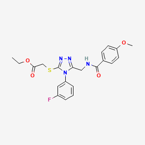 molecular formula C21H21FN4O4S B2767728 ethyl 2-((4-(3-fluorophenyl)-5-((4-methoxybenzamido)methyl)-4H-1,2,4-triazol-3-yl)thio)acetate CAS No. 476449-92-0